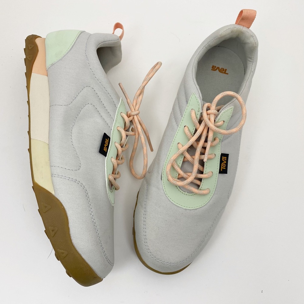 Teva Wyldland Canvas Lace Up Hiking Sneakers Womens 8.5 Grey Mint Peach